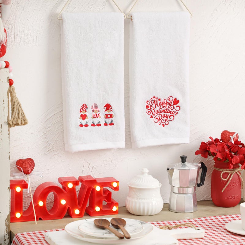 NEWLIGHTURE Valentines Day Hand Towels 100% Cotton Embroidered Red Gnome Heart Decorative Bathroom Kitchen Dish Towels Set Gift Set of 2 14x29 inch - Image 5