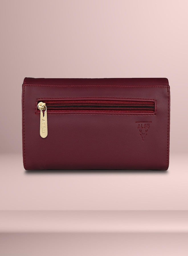 ALSU Women's Maroon Hand Wallet Clutch Purse | 6 Card Slots (irf-009mar) - Image 3