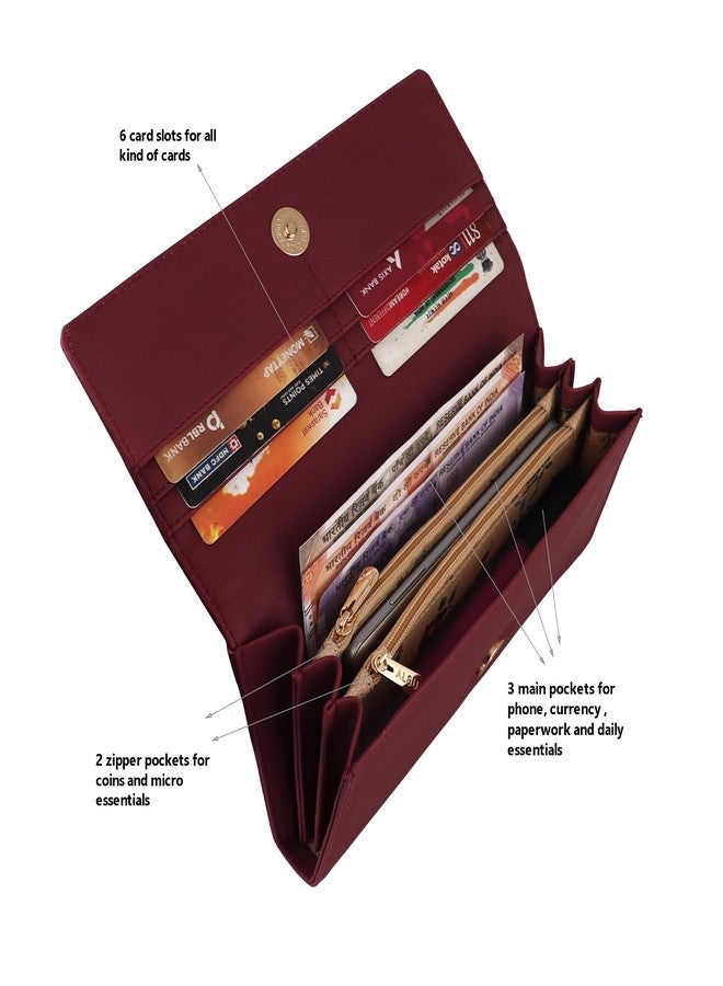 ALSU Women's Maroon Hand Wallet Clutch Purse | 6 Card Slots (irf-009mar) - Image 5