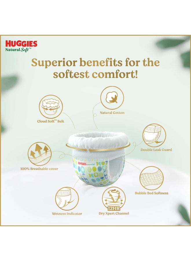Huggies Natural Soft Premium Baby Diaper Pants, Our No.1 Soft Pants, Large (L) Size (9-14 Kgs), Monthly Pack of 100*2 diapers | Cloud Softness All over with India's 1st Cloud Touch Belt - Image 2