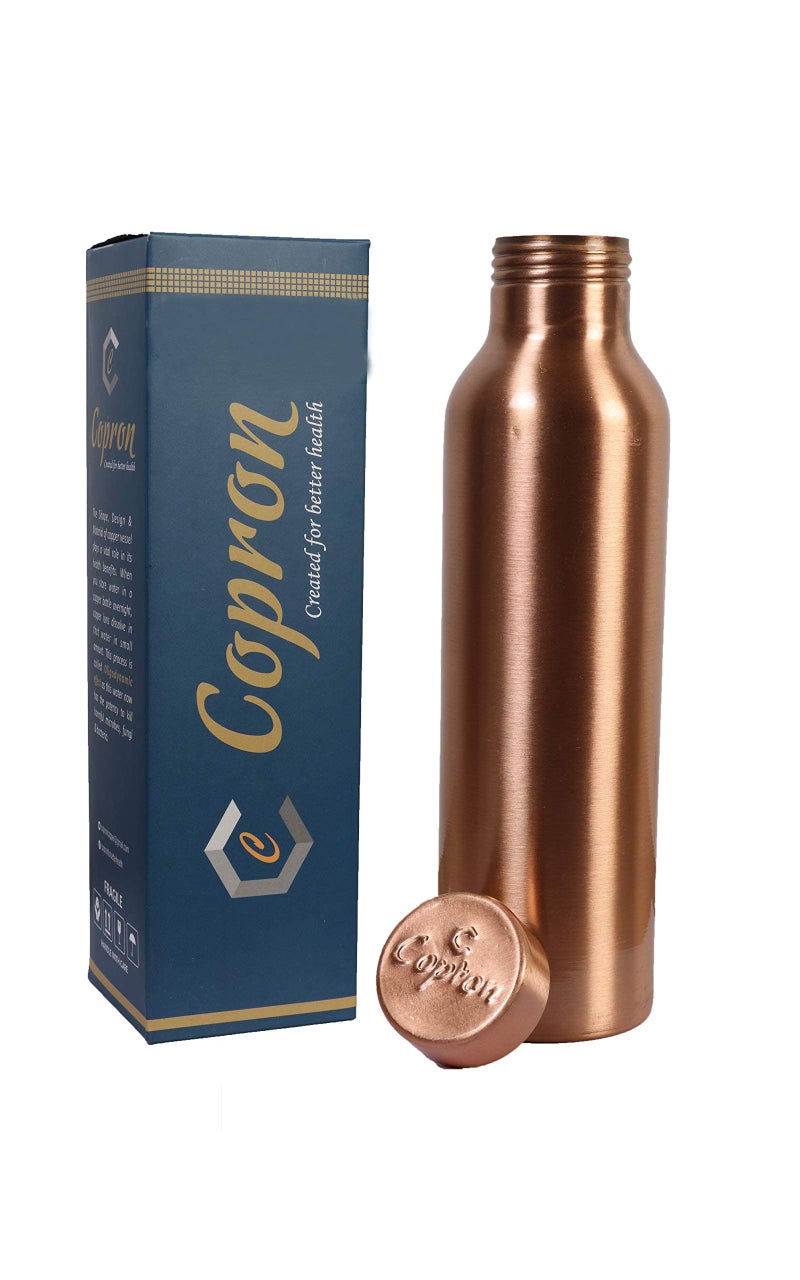 100 Pure Copper Water Bottle Plain 30 oz 900 ml Ayurvedic Copper Water Bottle for Drinking with Leakproof Lid  Smooth Finish Easy to Carry at Sports Yoga School Office Travel  Daily Use