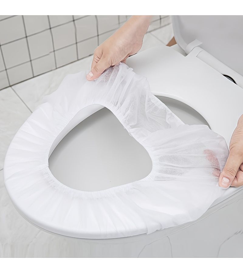 56pc Disposable Nonwoven Toilet Seat Covers for Travel Thickened Individually Wrapped - Image 3