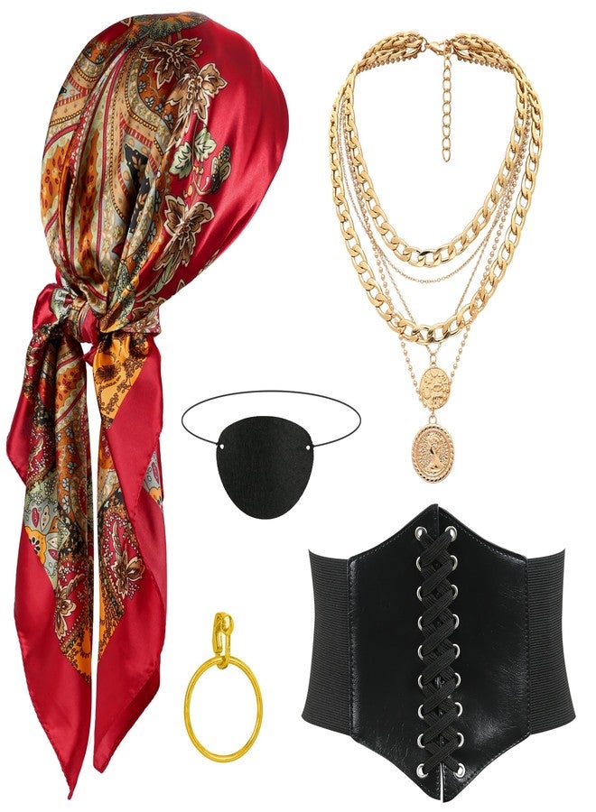 CICOCI Men Pirate Costume Accessories Set for Women Pirate Hat Head Scarf Corset Belt Dress Accessories - Image 1