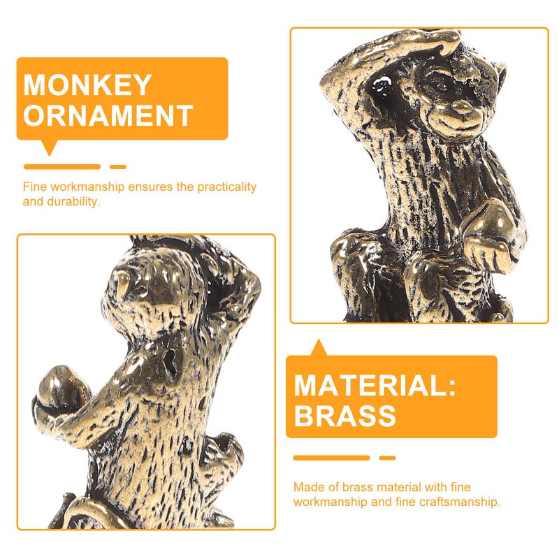 Brass Monkey Figurine Set Of 2 Peach Picking Animal Ornament Home Office Decor - Image 4