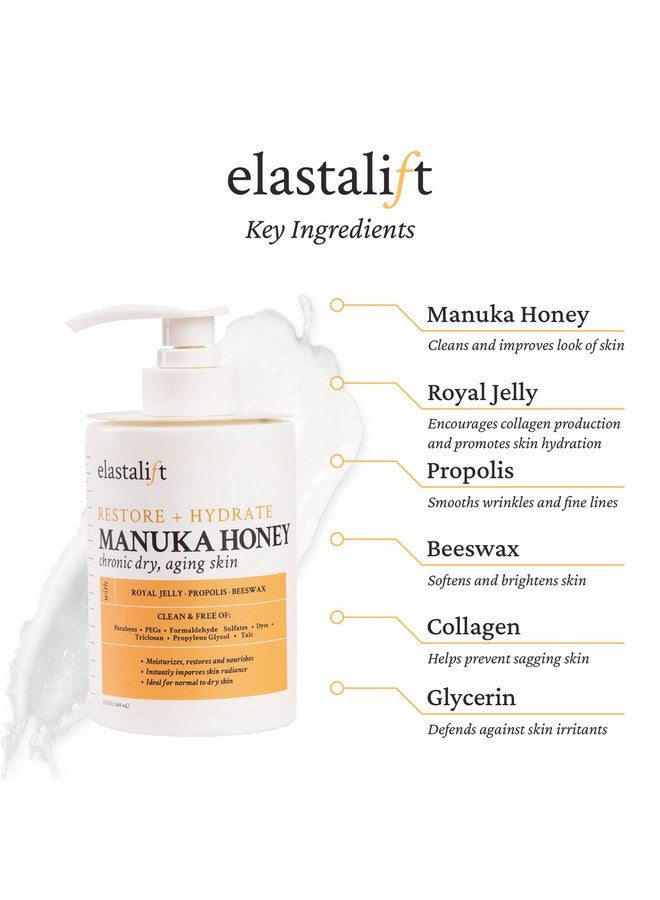 elastalift Manuka Honey Cream Face Moisturizer & Body Butter Lotion For Dry Skin | Firming & Hydrating Miracle Balm Skin Care Moisturizing Lotion For Women, Wrinkles, & Sun Damaged Skin, 15 Fl Oz - Image 2