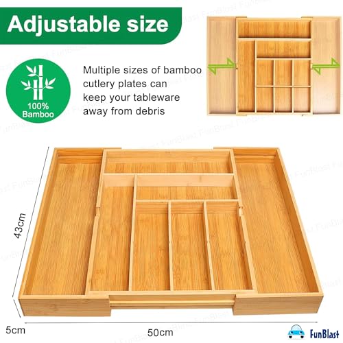 FunBlast Bamboo Cutlery Tray for Kitchen Drawer, Modular Kitchen Basket, 19-inch-Long Tandem Basket Drawer (50 X 43 cm) - Image 2