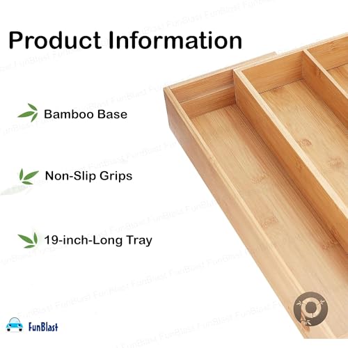 FunBlast Bamboo Cutlery Tray for Kitchen Drawer, Modular Kitchen Basket, 19-inch-Long Tandem Basket Drawer (50 X 43 cm) - Image 3
