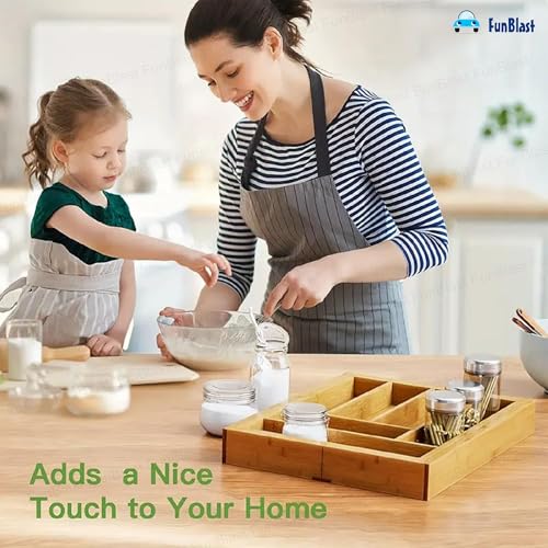 FunBlast Bamboo Cutlery Tray for Kitchen Drawer, Modular Kitchen Basket, 19-inch-Long Tandem Basket Drawer (50 X 43 cm) - Image 5