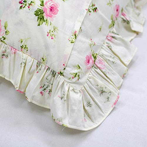 FADFAY Farmhouse Style Pillowcases Pink Rosetta Printed Gold with Green Plaid Elegant Country Style 100% Cotton Vintage Lace Ruffles Bedding Pillow Covers Exquisite Craft Standared Size 19" x 29" - Image 4