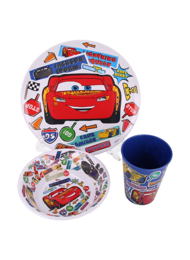 Disney 3 Piece Disney Cars Sticker Melamine Snack Set Children's Dinnerware Set Kids Mealtime Set Child's Dining Set Toddler Tableware Set Kids Dinnerware Collection - Image 1