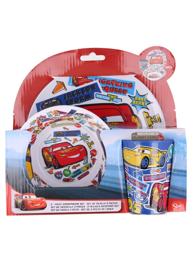 Disney 3 Piece Disney Cars Sticker Melamine Snack Set Children's Dinnerware Set Kids Mealtime Set Child's Dining Set Toddler Tableware Set Kids Dinnerware Collection - Image 3