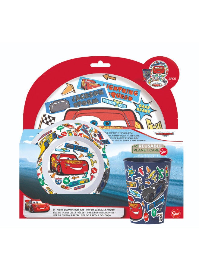 Disney 3 Piece Disney Cars Sticker Melamine Snack Set Children's Dinnerware Set Kids Mealtime Set Child's Dining Set Toddler Tableware Set Kids Dinnerware Collection - Image 2