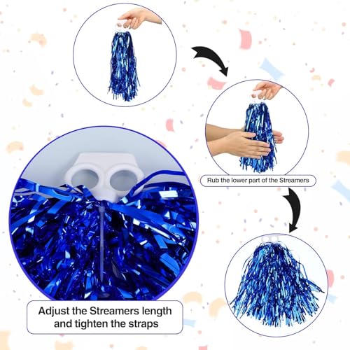 AK ANOLIHK® Metallic Cheerleader Pompoms Sports Dance Cheer Party Accessories Pom Poms Hand Flowers with Plastic Handle for Kids Adults Rooters,Cheering Squard,Cheering Team, Pack of 2 (FINGERS POM-BLUE) - Image 4