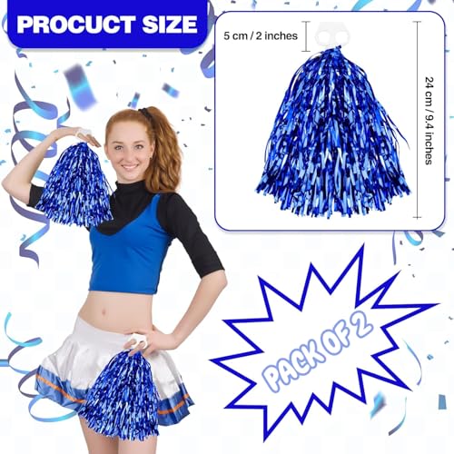 AK ANOLIHK® Metallic Cheerleader Pompoms Sports Dance Cheer Party Accessories Pom Poms Hand Flowers with Plastic Handle for Kids Adults Rooters,Cheering Squard,Cheering Team, Pack of 2 (FINGERS POM-BLUE) - Image 3