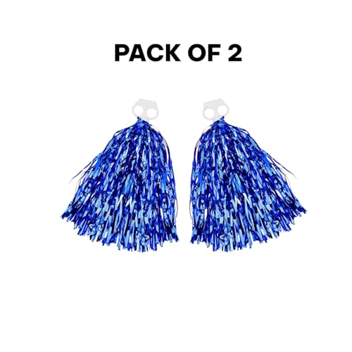 AK ANOLIHK® Metallic Cheerleader Pompoms Sports Dance Cheer Party Accessories Pom Poms Hand Flowers with Plastic Handle for Kids Adults Rooters,Cheering Squard,Cheering Team, Pack of 2 (FINGERS POM-BLUE) - Image 2