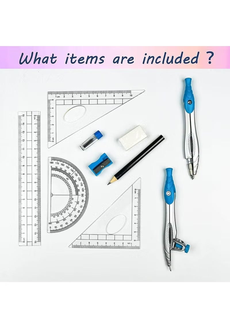 GIFT Math Geometry Kit Sets, 10 Pcs Protractor and Compass Set Includes Rulers for Students(Blue) - Image 4