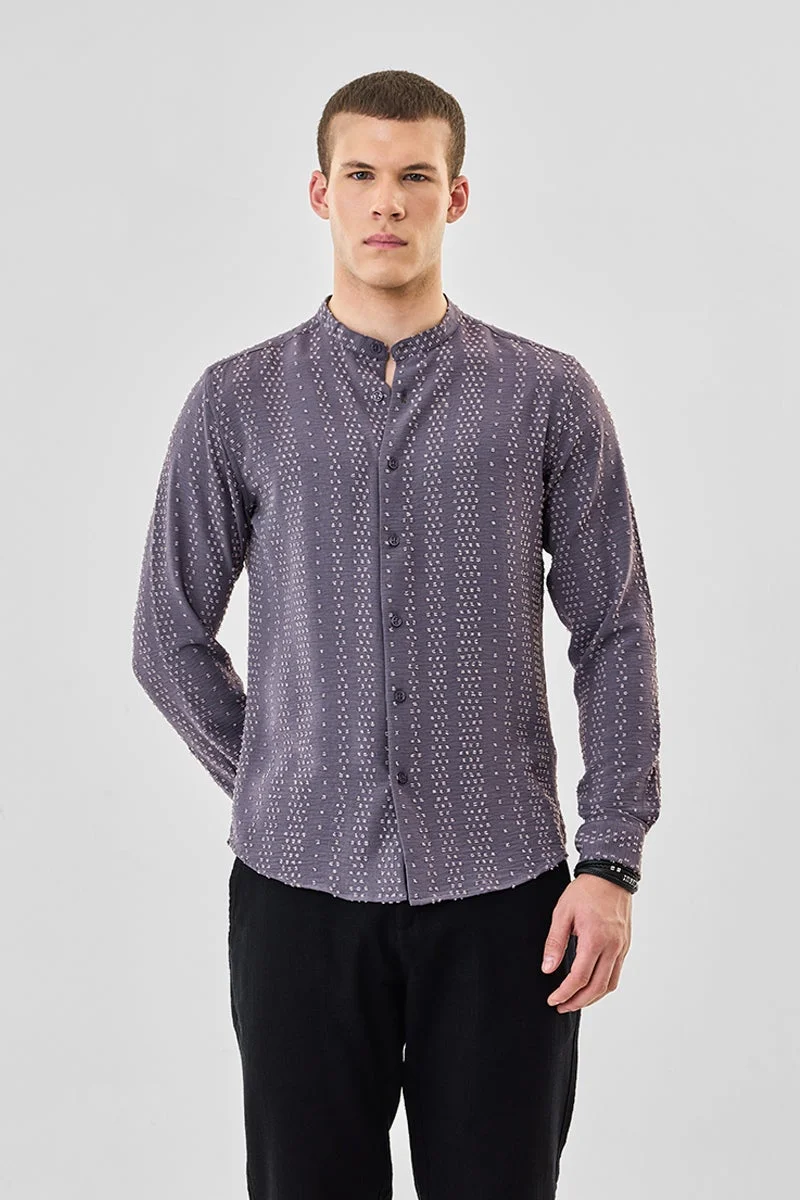 SNITCH Charcoal Grey Textured Long Sleeve Slim Fit Shirt