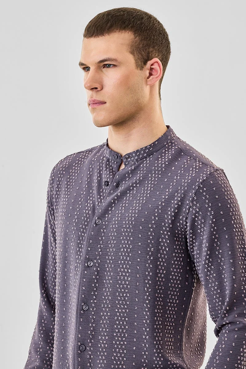 SNITCH Charcoal Grey Textured Long Sleeve Slim Fit Shirt