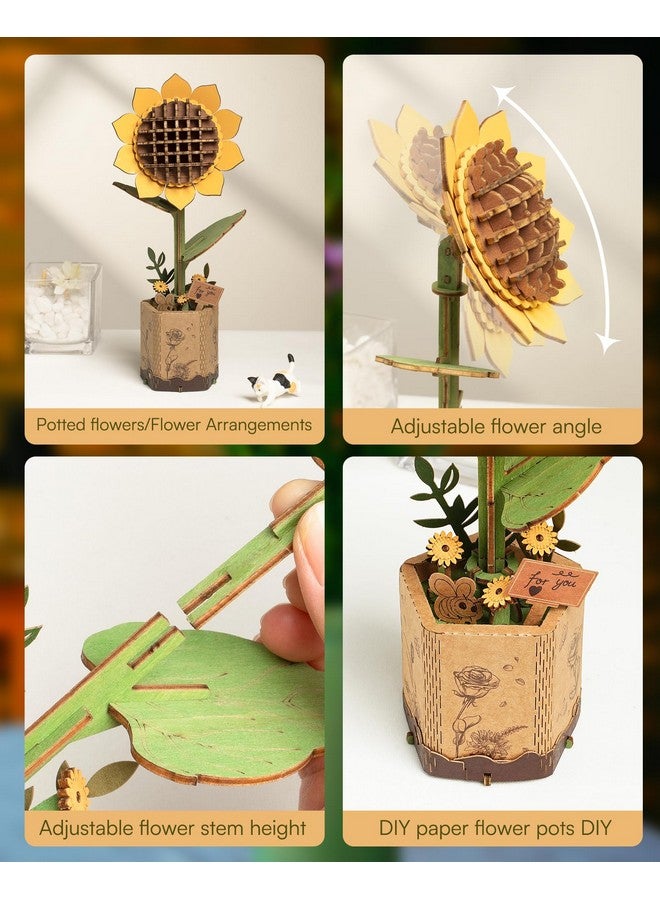 Robotime 3D Puzzles Wooden Flower Sunflower Diy Model Building Kit To Build For Adults Bouquet Botanical Collection Craft Brain Teaser Puzzle Creative Gift Home Decor - Image 3