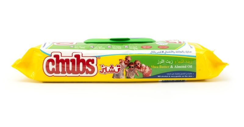 Chubs مناديل مبللة عائلية بزبدة الشيا وزيت اللوز - مناديل كبيرة جدًا خالية من الكحول - عبوة 40 منديل - Image 2