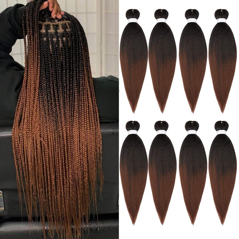 PreStretched Braiding Hair Extension Ombre Natural Black To Brown Crochet Braiding Hair 20 Inch 8 Packs Hot Water Setting Professional Yaki Synthetic Hair For Twist Braids 20Inch1B30