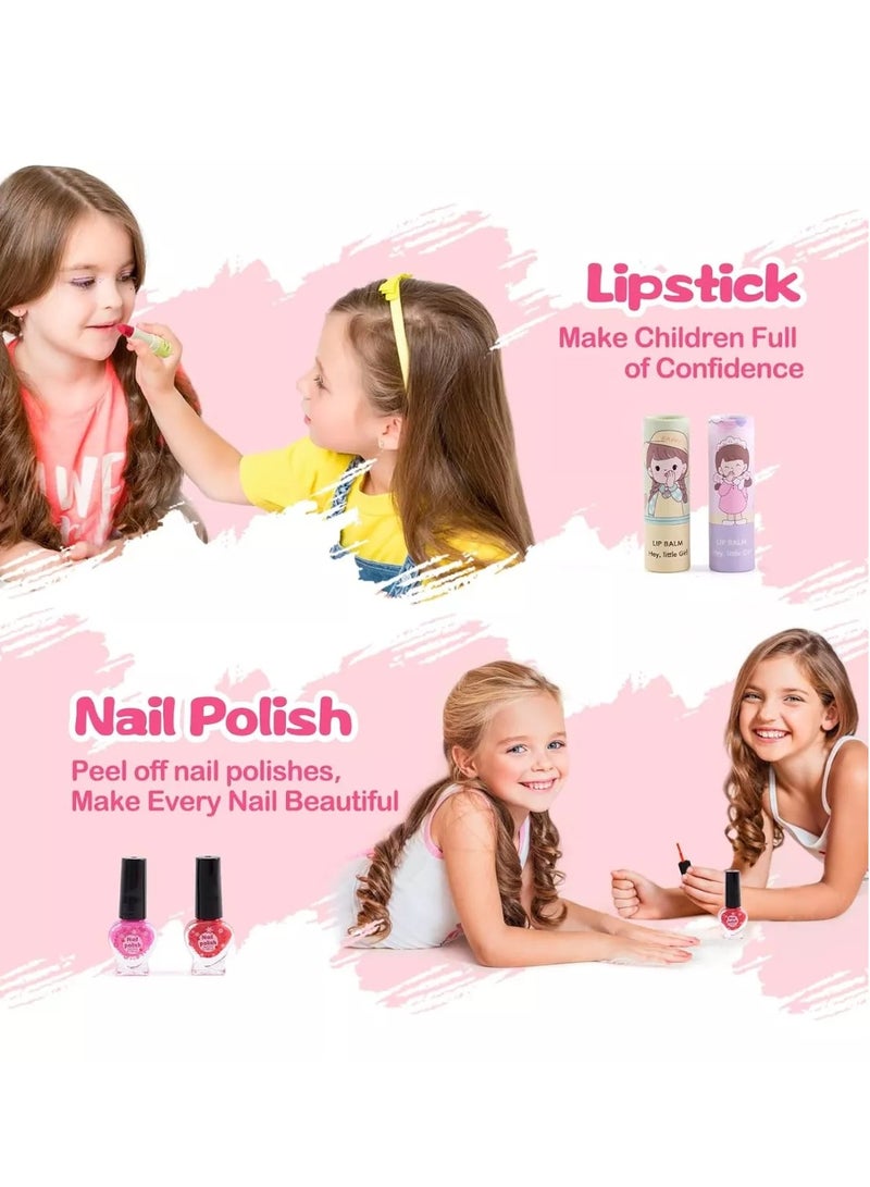Makeup Set for Girls, Washable Cosmetic Kit, Makeup Box Suitcase Includes Lipstick/Eyeshadows/Nail Polish/Stickers, Kid Toy Gift - Image 3