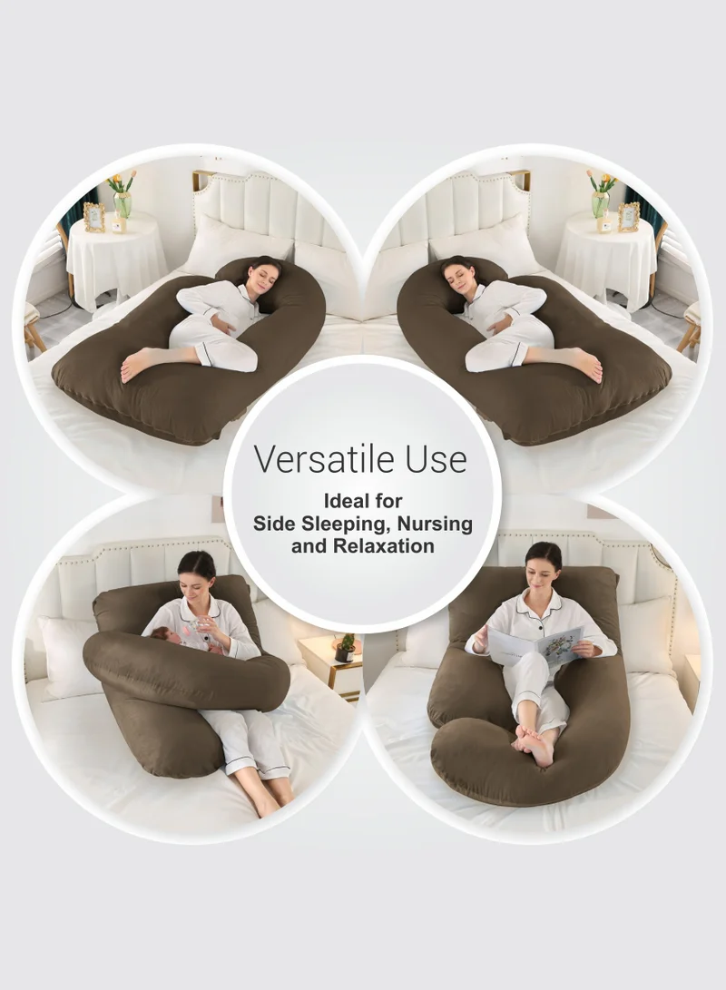 Donetella Pregnancy Pillow G-Shape Long Maternity Pillow, 180 Cm Full Body Support, Removable and Washable Velvet Cover-Complete Support for Back, Hips, Legs, Belly,Brown