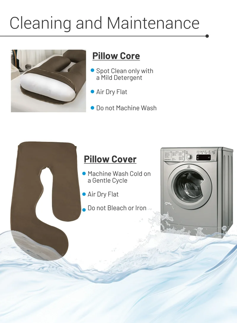 Donetella Pregnancy Pillow G-Shape Long Maternity Pillow, 180 Cm Full Body Support, Removable and Washable Velvet Cover-Complete Support for Back, Hips, Legs, Belly,Brown
