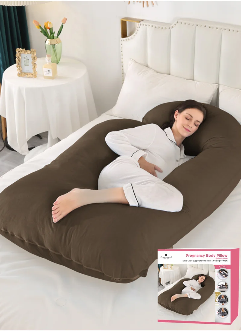 Donetella Pregnancy Pillow G-Shape Long Maternity Pillow, 180 Cm Full Body Support, Removable and Washable Velvet Cover-Complete Support for Back, Hips, Legs, Belly,Brown