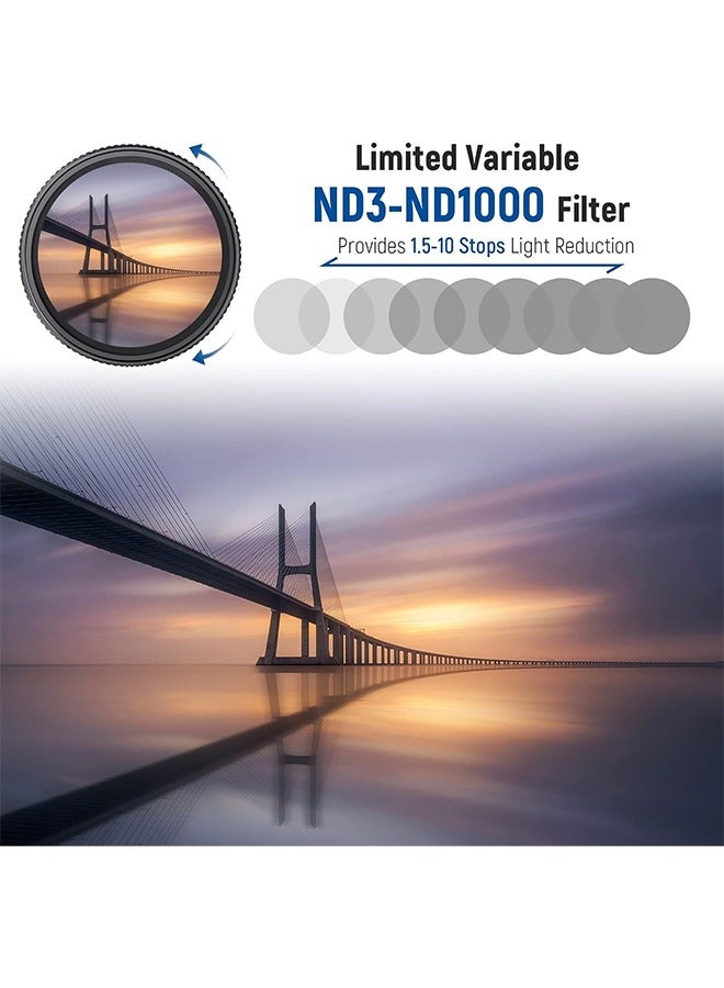 52mm Variable ND Filter ND3-ND1000, 1.5-10 Limited Stops Neutral Density Filter with HD Optical Glass  Double Sided 30 Layer Nano Coatings, Water Repellent/Scratch Resistant/Aluminum Frame - Image 4