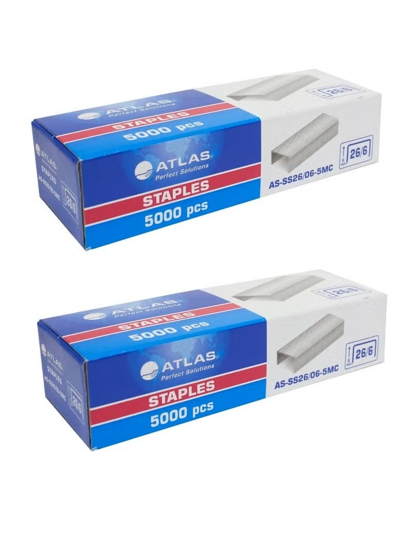 Atlas 2-Pack Staple Pins Set - Size 26/6, 10,000 Total Pieces (5000 per Box) - High-Quality Steel Staples for Office & Home - Image 1