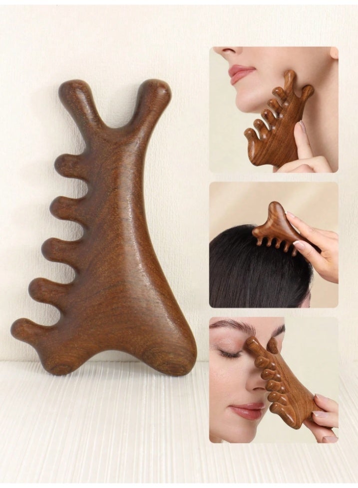 Shein Natural Sandalwood Wide-Tooth Comb – Wood Comb & Dual Face/Scalp Massage Tool – Anti-Static Hair Care Essential
