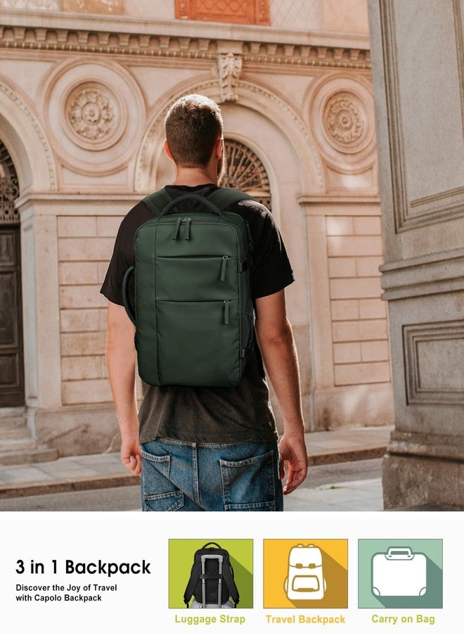 Capolo Travel Backpack for Women Men Waterproof Laptop Backpack Airlines Approved Carry On Backpack Bag Computer Bookbag for Business, Work, Traveling Fits 15.6 Inch Laptop(Green) - Image 2