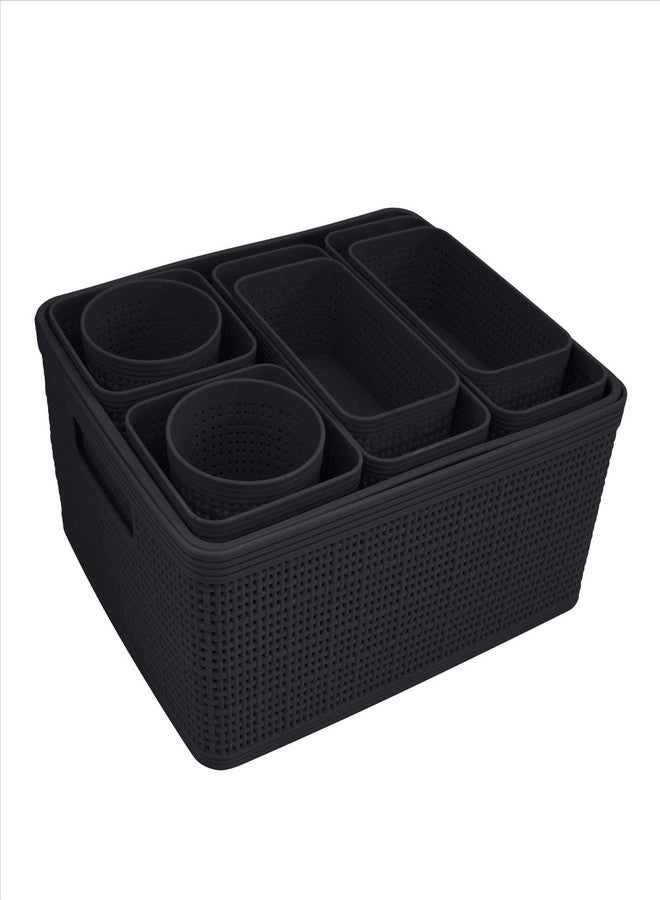 Simplify 10 Piece Organizing Set | Multiple Size Bins | Multipurpose | Office | Desk | Dorm | Bathroom | Storage Basket | Small Items | Accessories | Black - Image 1