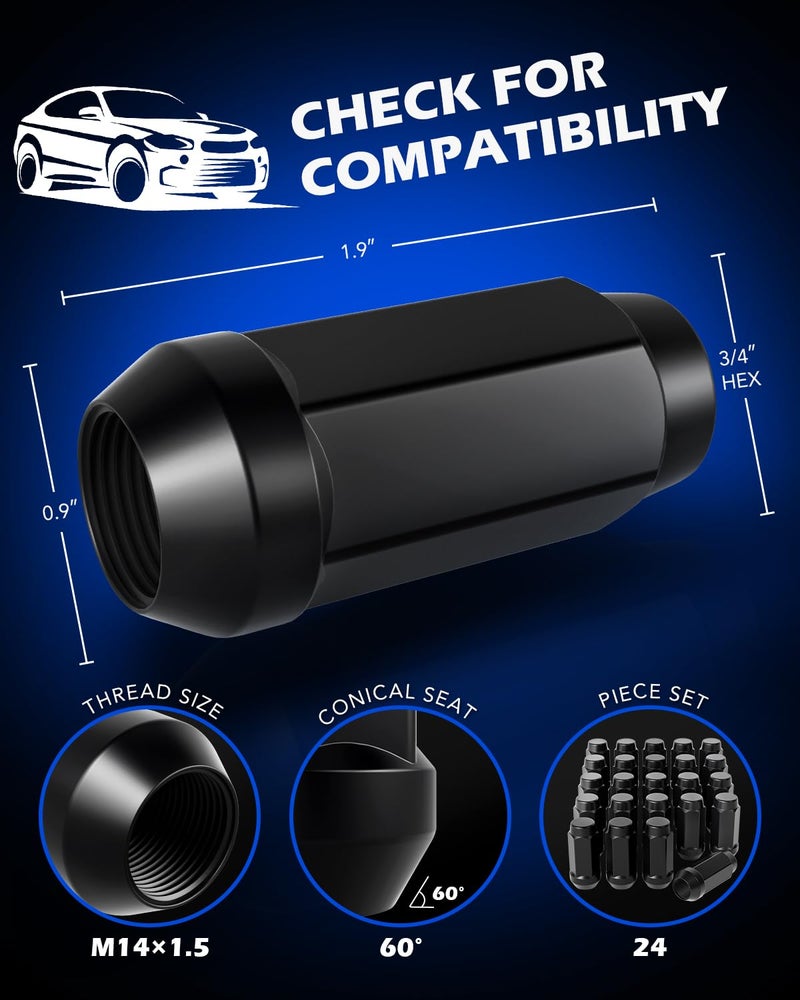 Orion Motor Tech M14x1.5 Lug Nuts with Cone Seat, 3/4" 19mm Hex Wheel Lug Nuts Compatible with Chevy Silverado Suburban 1500 Tahoe Colorado Traverse, Ford F-150 Ram 1500 Aftermarket Wheel, Set of 24 - Image 2