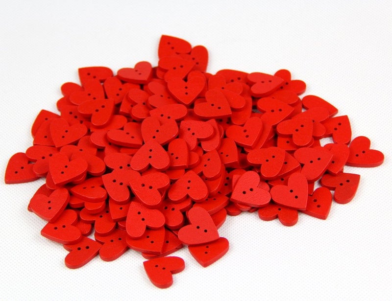 RayLineDo One Pack of About 160pcs Red 20mm Heart Shaped Painted 2 Hole Wooden Buttons Package for Sewing Scrapbooking Crafting - Image 3