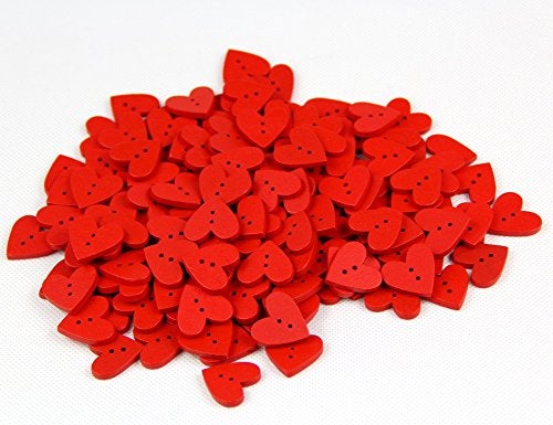 RayLineDo One Pack of About 160pcs Red 20mm Heart Shaped Painted 2 Hole Wooden Buttons Package for Sewing Scrapbooking Crafting - Image 1