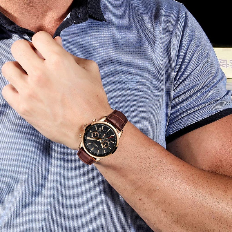 LIGE Wrist Leather Watches for Men Analog Dress Chronograph Waterproof Vintage Work Casual Quartz with Date Display Chronograph Luminous 30M Water Resistant Business Classic Mens Watch,Gold Black - Image 4