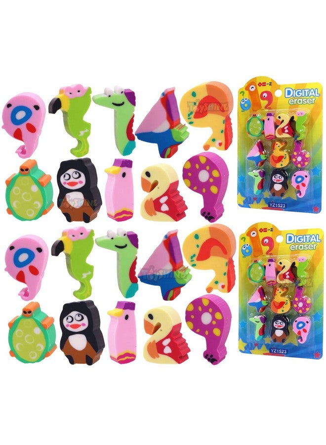 Toyshine Toyshine Pack of 30 (3 Pack) Numbers and Animals Theme Colorful Erasers for Children Party Favors, School Supplies, Birthday Return Gift for Boys Girls 3 4 5 6 Year Old  - Image 1