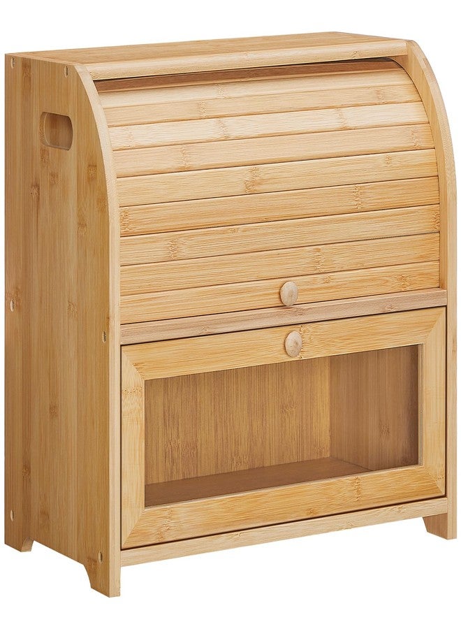 HOOBRO Bread Box, Natural Bamboo Bread Box for Kitchen Countertop, 2 Tier Roll-Top Bread Bin, Food Storage Box, Storage Cabinet, for Kitchen, Dining Room, Natural YL13MB01 - Image 1