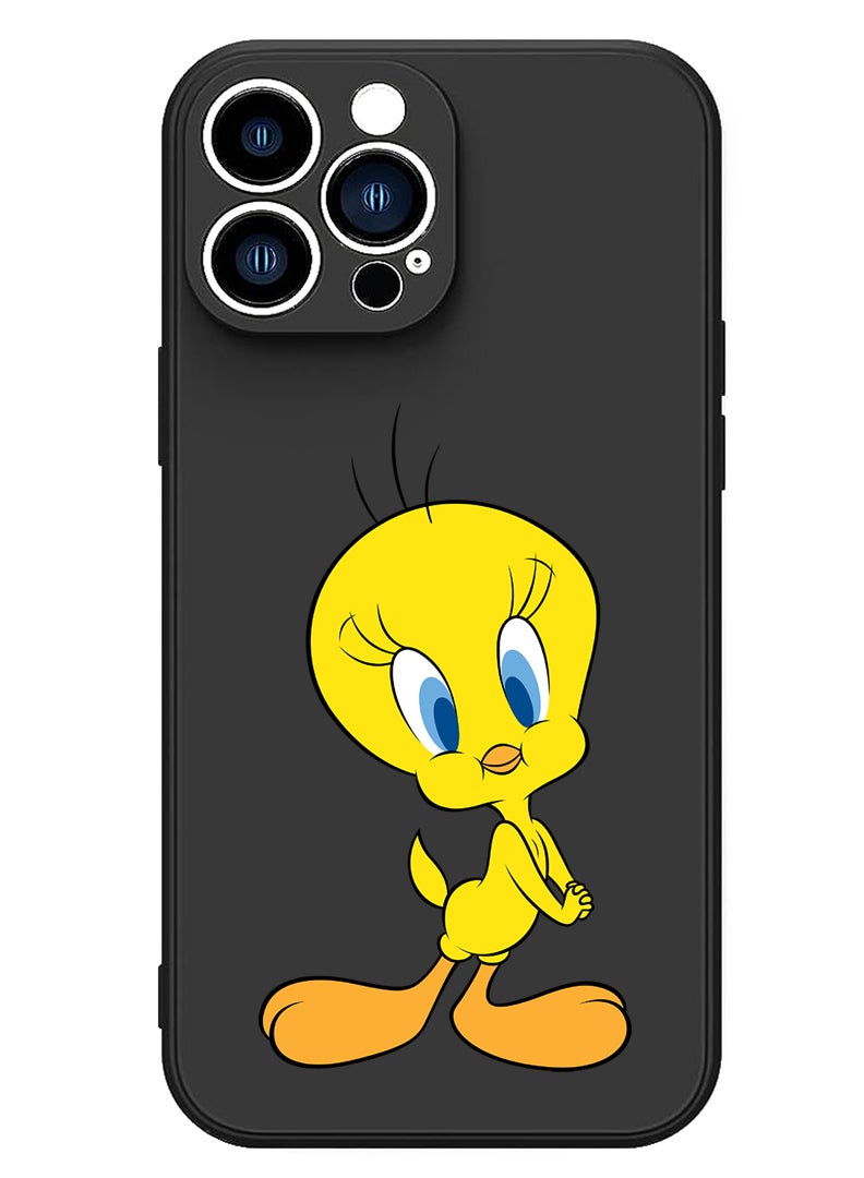 Theodor Protective Slim Fit Case Liquid Silicone Cover with Full Body Protection Anti-Scratch Shockproof Case For iPhone 15 Pro Max Black - Tweety - Image 1