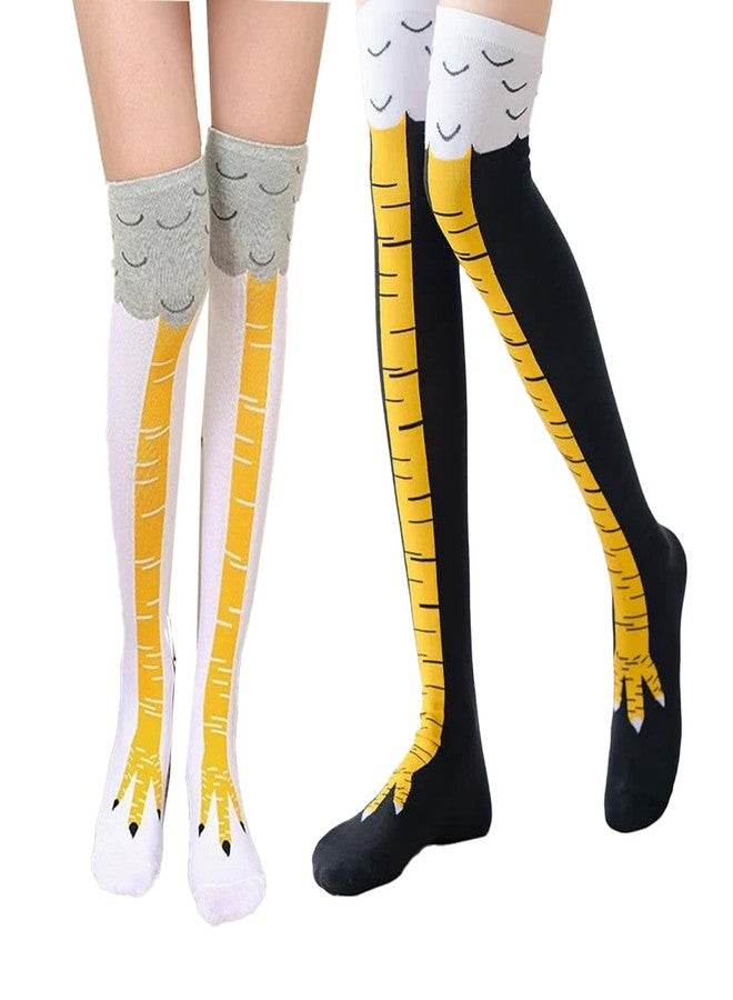 Tarini 2Pairs Funny Chicken Leg Thigh Compression Socks, Novelty 3D Animal Paw Cotto High Socks, Funky Long Crazy Cosplay Gift Stockings for Women Party - Image 1