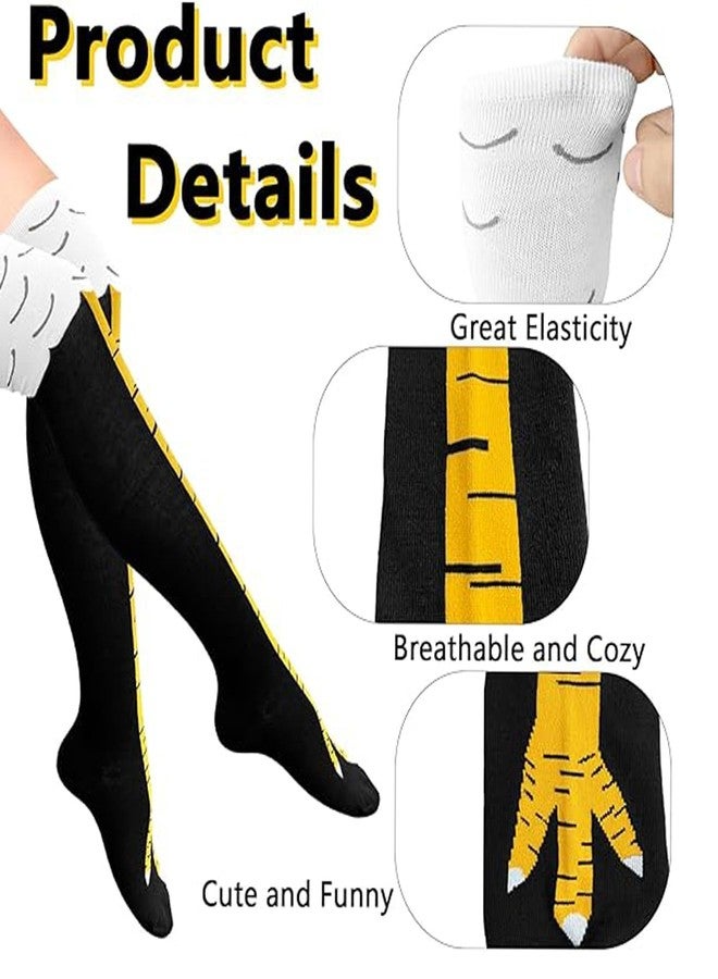 Tarini 2Pairs Funny Chicken Leg Thigh Compression Socks, Novelty 3D Animal Paw Cotto High Socks, Funky Long Crazy Cosplay Gift Stockings for Women Party - Image 3