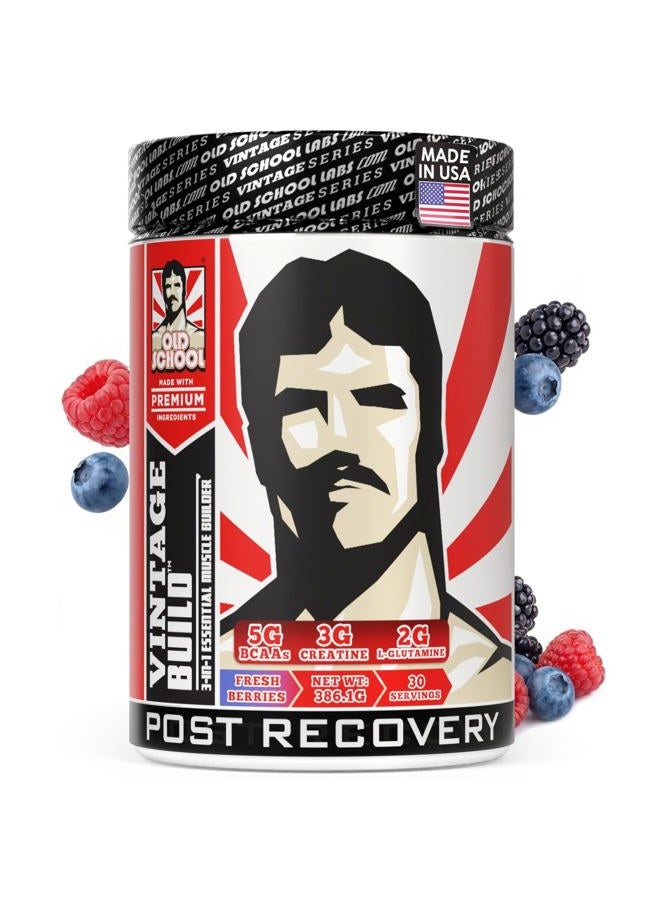 Old School Labs Vintage Build – Post Workout Recovery & Muscle Building Powder Drink for Muscular Strength & Growth - Reduces Soreness – Creatine Monohydrate, BCAAs, L-Glutamine – Fresh Berries Flavor – 377g - Image 1