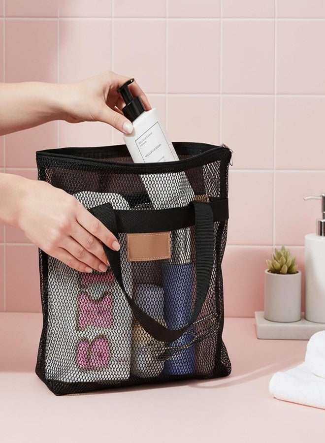 Macuezu Mesh Shower Caddy, Gym Shower Bag with 2 Pockets, Quick Dry Black Mesh Toiletry Bag with Zipper Pockets for Bathroom Gym Beach Travel Camping - Image 2