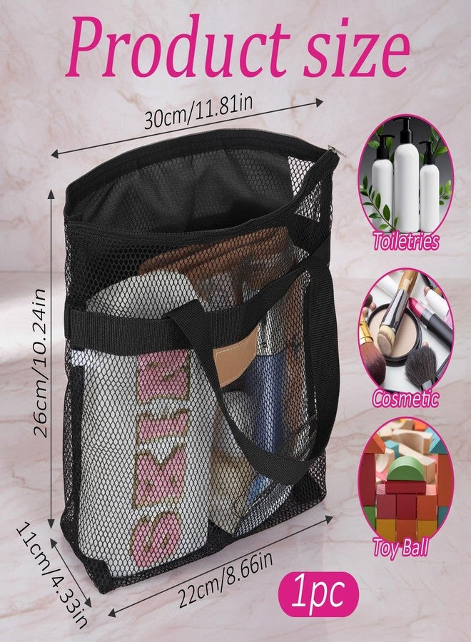 Macuezu Mesh Shower Caddy, Gym Shower Bag with 2 Pockets, Quick Dry Black Mesh Toiletry Bag with Zipper Pockets for Bathroom Gym Beach Travel Camping - Image 4