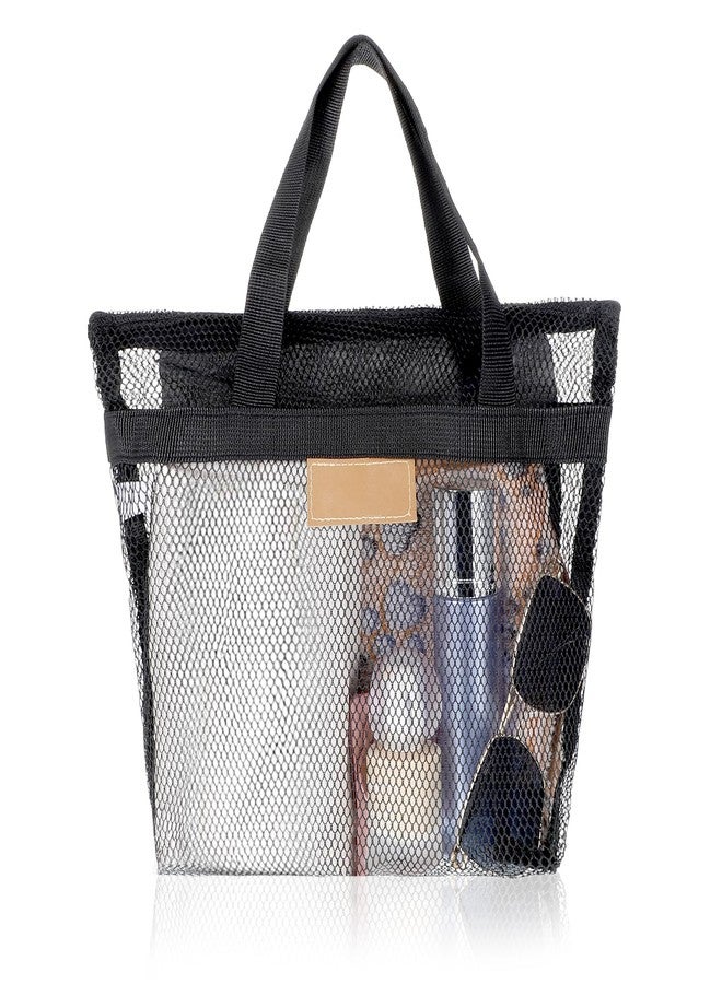 Macuezu Mesh Shower Caddy, Gym Shower Bag with 2 Pockets, Quick Dry Black Mesh Toiletry Bag with Zipper Pockets for Bathroom Gym Beach Travel Camping - Image 1