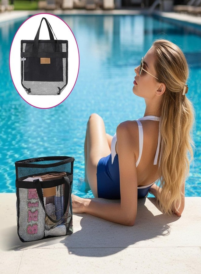 Macuezu Mesh Shower Caddy, Gym Shower Bag with 2 Pockets, Quick Dry Black Mesh Toiletry Bag with Zipper Pockets for Bathroom Gym Beach Travel Camping - Image 3