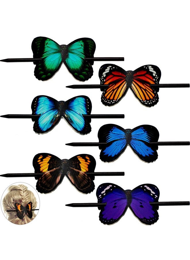 Jutom 6 Pcs Leather Hair Barrettes With Stick Butterfly Leather Hair Clips Butterfly Faux Leather Hair Autumn Whimsical Accessory Head Piece Colorful Butterfly Hair Pins Ponytail Holders For Women Girls - Image 1