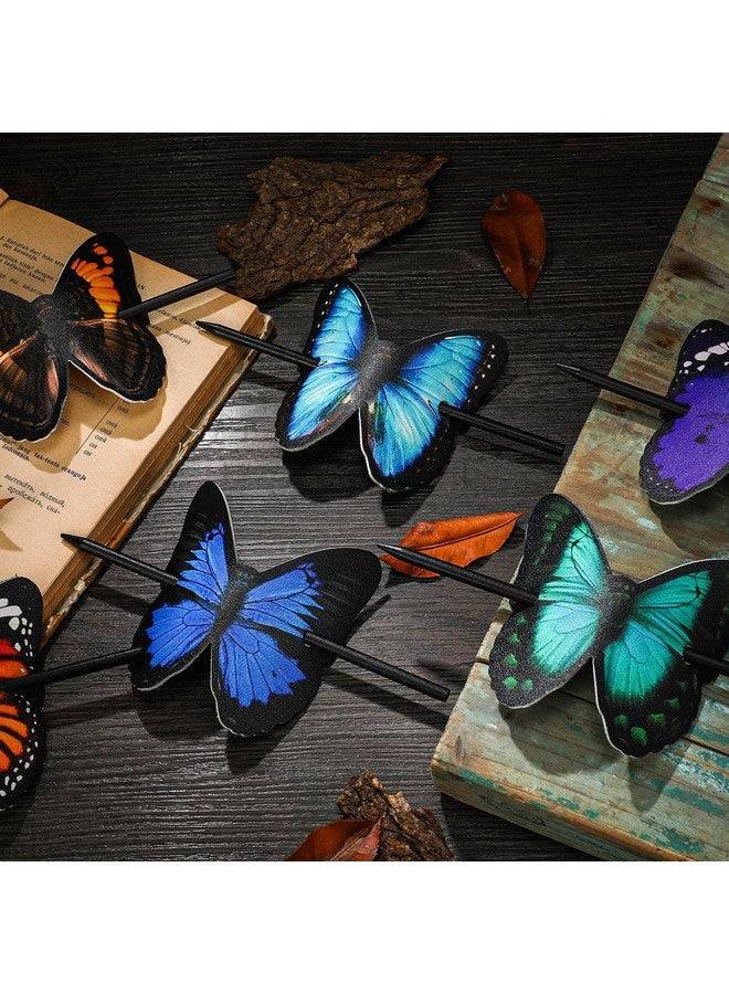 Jutom 6 Pcs Leather Hair Barrettes With Stick Butterfly Leather Hair Clips Butterfly Faux Leather Hair Autumn Whimsical Accessory Head Piece Colorful Butterfly Hair Pins Ponytail Holders For Women Girls - Image 3